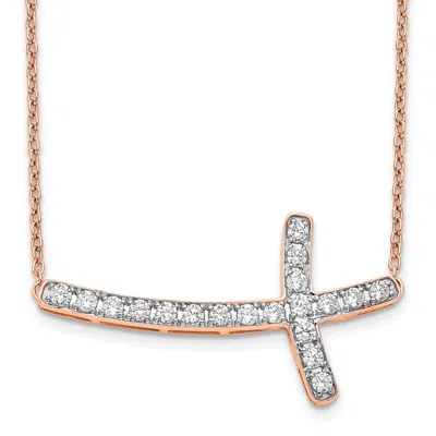 Diamond2deal 14k Gold 1/2 Ct Lab Grown Diamond Sideways Cross Pendant Necklace 18" Clarity Vs, Color G-h In Pink