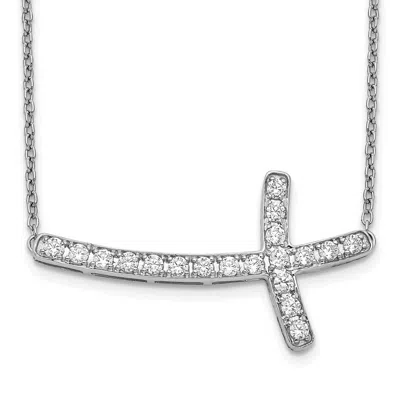Diamond2deal 14k Gold 1/2 Ct Lab Grown Diamond Sideways Cross Pendant Necklace 18" Clarity Vs, Color G-h In White
