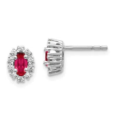 Diamond2deal 14k Gold 1/5 Ct Lab Grown Diamond And Oval Created Ruby Halo Stud Earrings In White