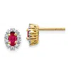 Diamond2deal 14k Gold 1/5 Ct Lab Grown Diamond And Oval Created Ruby Halo Stud Earrings In Yellow