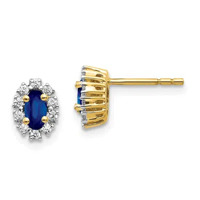 Diamond2deal 14k Gold 1/5 Ct Lab Grown Diamond And Oval Created Sapphire Halo Stud Earrings In Yellow