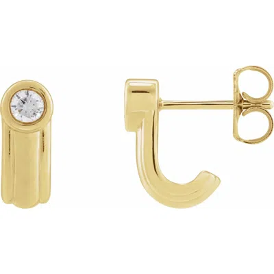 Diamond2deal 14k Gold 1/5ct Lab-grown Diamond Solitaire J Hoop Earrings Clarity Si, Color G-h In Yellow
