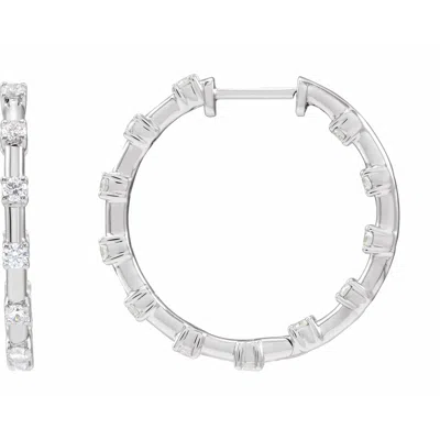 Diamond2deal 14k Gold 1ct Lab-grown Diamond Inside-outside Hoop Earrings Clarity Si, Color G-h In White