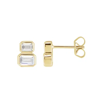Diamond2deal 14k Gold 1ct Lab-grown Diamond Two-stone Stud Earrings Clarity Si, Color G-h In Yellow