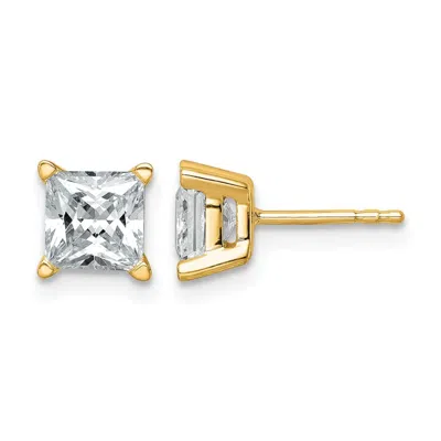 Diamond2deal 14k Gold 2 Ctw Princess Lab Grown Diamond Stud Earrings In Green