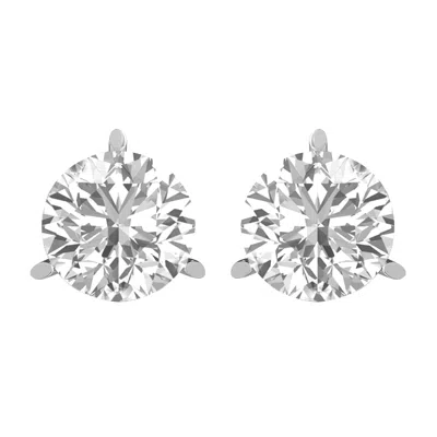 DIAMOND2DEAL 14K GOLD 2.50CT ROUND LAB GROWN DIAMOND STUD EARRINGS 3 PRONG