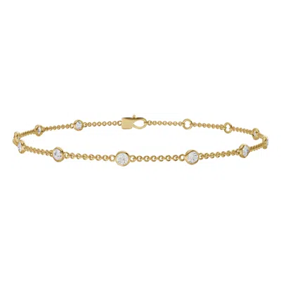 DIAMOND2DEAL 14K GOLD 2.73CT ROUND LAB GROWN DIAMOND STATION BRACELET 7"