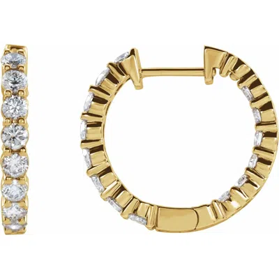Diamond2deal 14k Gold 2ct Lab-grown Diamond Inside-outside Hinged Hoop Earrings Clarity Vs, Color F-g In Yellow
