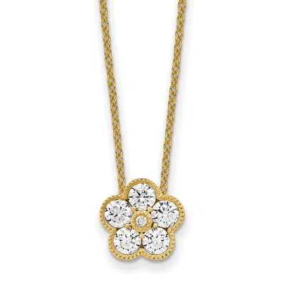 Diamond2deal 14k Gold 3/4 Ct Lab Grown Diamond Floral Necklace 18" Clarity Vs, Color D-e In Yellow