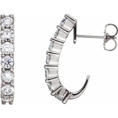 Diamond2deal 14k Gold 3/4ct Lab-grown Diamond J-hoop Earrings Clarity Si, Color G-h In White