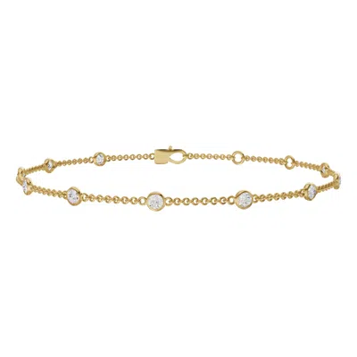 Diamond2deal 14k Gold 3ct Round Lab Grown Diamond Station Bracelet 7"