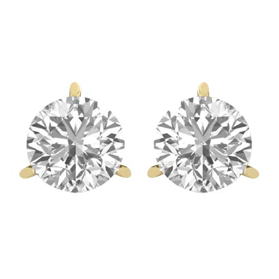 DIAMOND2DEAL 14K GOLD 8CT ROUND LAB GROWN DIAMOND STUD EARRINGS 3 PRONG