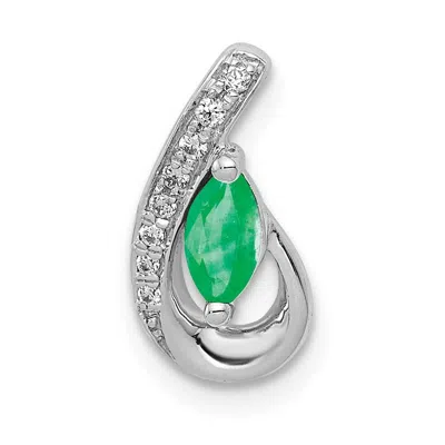 Diamond2deal 14k Yellow Gold Gold Diamond And Marquise Emerald Teardrop Chain Slide Pendant In Metallic
