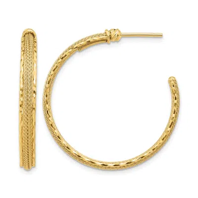 Diamond2deal 14k Gold Diamond-cut And Textured Round Hoop Earrings