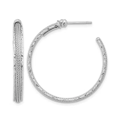 Diamond2deal 14k Gold Diamond-cut And Textured Round Hoop Earrings In Silver