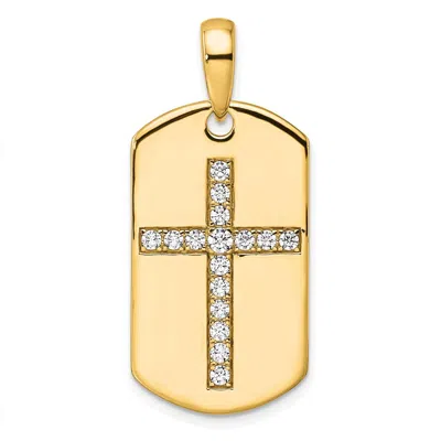 Diamond2deal 14k Gold Lab Grown Diamond Cross Dog Tag Pendant (0.5ct, Vs, D-e) In Yellow