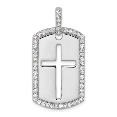 Diamond2deal 14k Gold Lab Grown Diamond Cross Dog Tag Pendant (0.8ct, Vs, D-e) In White