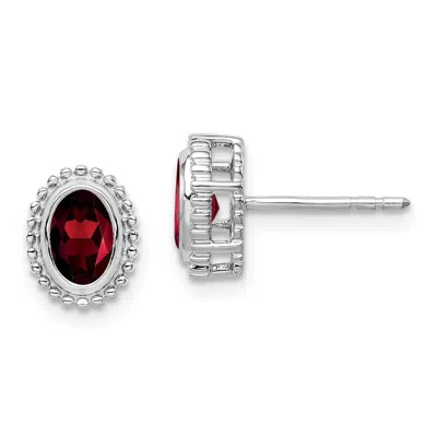 Diamond2deal 14k Gold Oval Garnet Stud Earrings In Silver