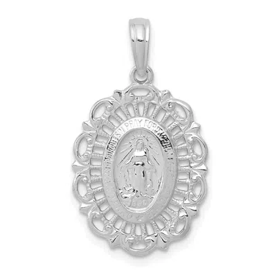 Diamond2deal 14k Gold Oval Miraculous Medal Pendant In Silver