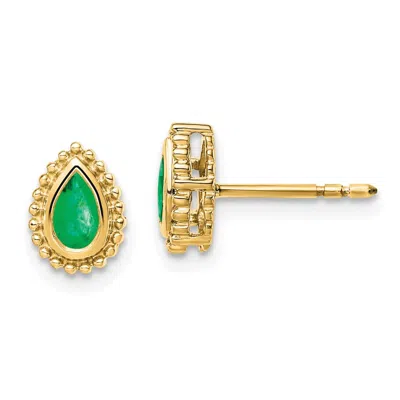 Diamond2deal 14k Gold Pear Emerald Stud Earrings In Green