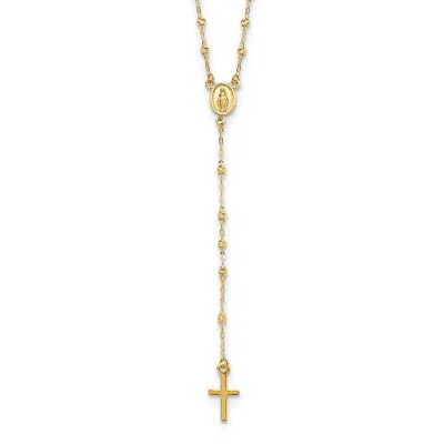 Diamond2deal 14k Gold Polished & Diamond-cut Rosary Cross Necklace 17" In Yellow