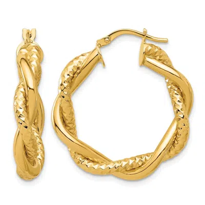 Diamond2deal 14k Gold Polished And Textured Twisted Round Hoop Earrings