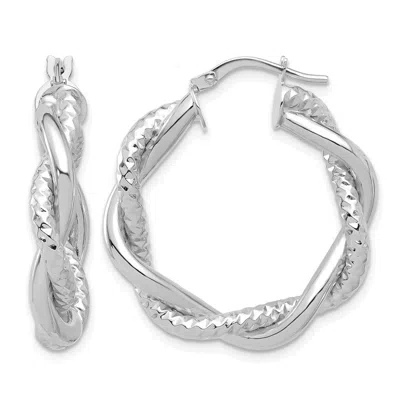 Diamond2deal 14k Gold Polished And Textured Twisted Round Hoop Earrings In Metallic