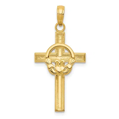 Diamond2deal 14k Gold Polished Claddagh Cross Pendant In Yellow