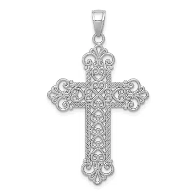 Diamond2deal 14k Gold Polished Large Rope Frame Filigree Cross Pendant In Metallic