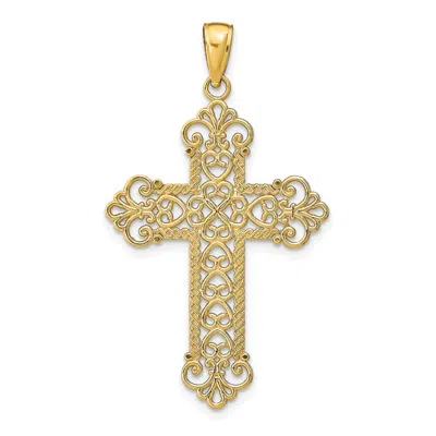Diamond2deal 14k Gold Polished Large Rope Frame Filigree Cross Pendant