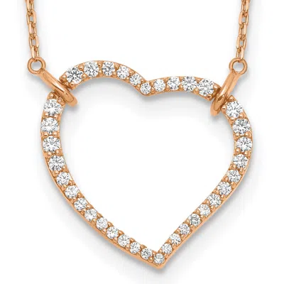 Diamond2deal 14k Gold Round Cut 0.70 Ct Lab Grown Diamond Open Heart Pendant Necklace 18" In Pink