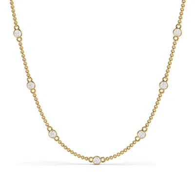 DIAMOND2DEAL 14K GOLD ROUND CUT LAB GROWN DIAMOND STATION NECKLACE 18" 3 CT