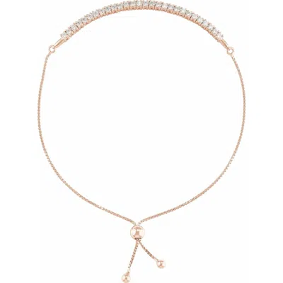 Diamond2deal 14k Rose Gold 1 Ctw Lab-grown Diamond Bolo Bracelet 9.5" In Pink