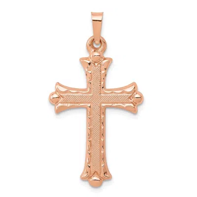 Diamond2deal 14k Rose Gold Brushed And Polished Budded Cross Pendant In Pink