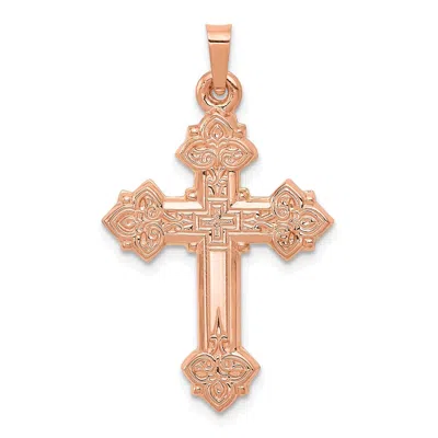 Diamond2deal 14k Rose Gold Fleur De Lis Cross Pendant In Pink
