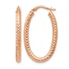 Diamond2deal 14k Rose Gold Polished And Textured Oval Shape Hoop Earrings In Gold