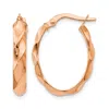 Diamond2deal 14k Rose Gold Polished And Twisted Oval Shape Hoop Earrings In Gold