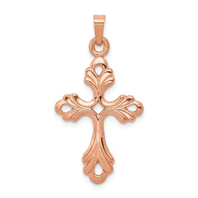 Diamond2deal 14k Rose Gold Polished Fleur De Lis Cross Pendant In Pink