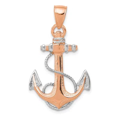 Diamond2deal 14k Rose Gold Rhodium Anchor Rope Pendant In Pink