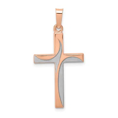 Diamond2deal 14k Rose Gold Rhodium Hollow Cross Pendant In Pink