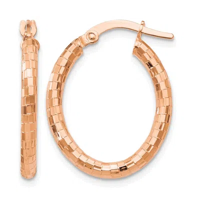 Diamond2deal 14k Rose Gold Textured Oval Shape Hoop Earrings In Brown