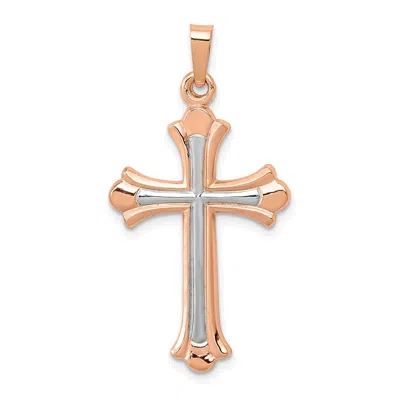 Diamond2deal 14k Rose Gold White Rhodium Cross Pendant In Pink
