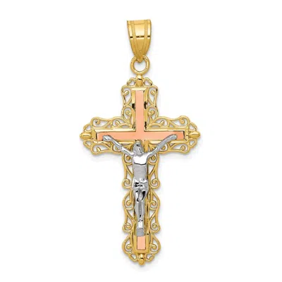 Diamond2deal 14k Tri-color Gold Diamond-cut Crucifix Pendant In Multi