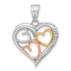 Diamond2deal 14k Tri-color Gold Diamond-cut Hearts Pendant In Multi