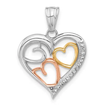 Diamond2deal 14k Tri-color Gold Diamond-cut Hearts Pendant In Multi