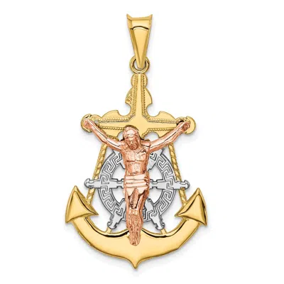 Diamond2deal 14k Tri-color Gold Mariner Crucifix Pendant In Multi