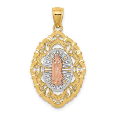 Diamond2deal 14k Tri-color Gold Our Lady Of Guadalupe Pendant In Multi