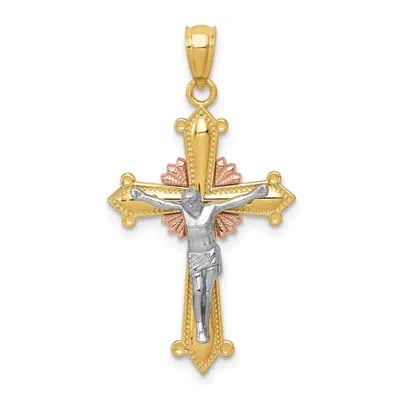 Diamond2deal 14k Tri-color Gold Polished Crucifix Pendant In Multi