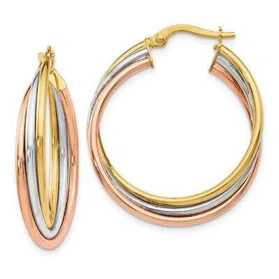Pre-owned Diamond2deal 14k Tri-color Gold Polished Twisted Hoop Earrings Gift For Women In Trio Color