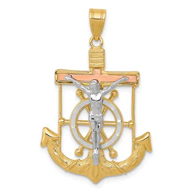 Diamond2deal 14k Tri-color Gold Diamond-cut Textured Mariner's Cross Pendant